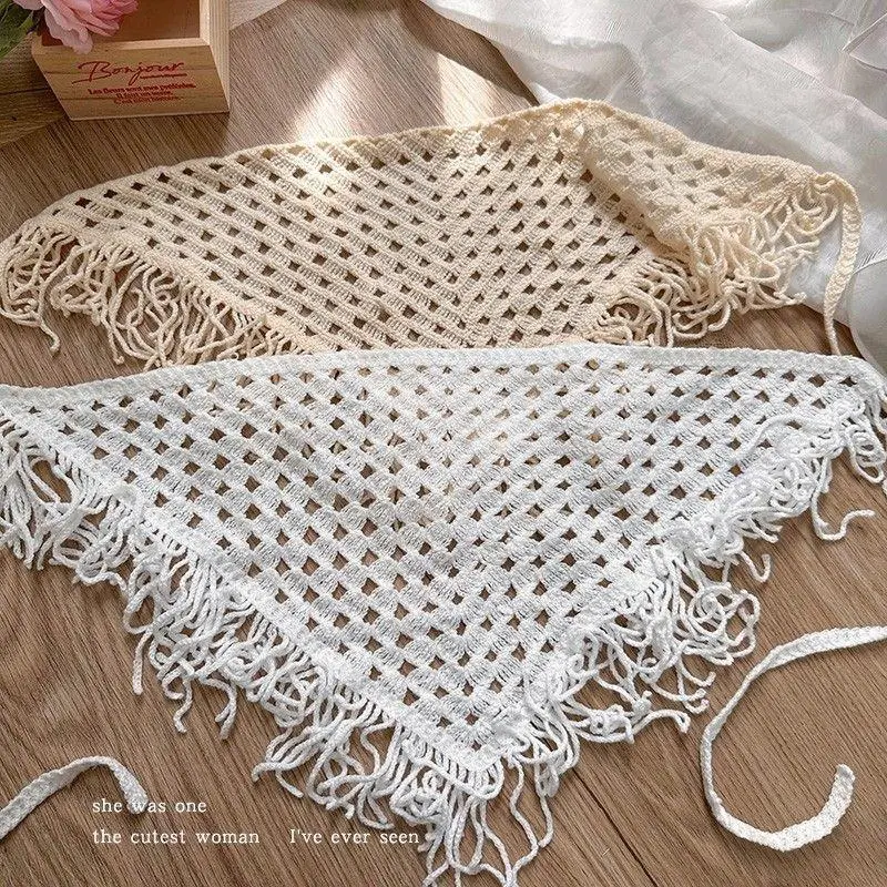 Y2K Hollow-Out Fringe Triangle Scarf For Women Spring Adjustable Layering Accessory Versatile Waist Hip Wrap Fashion Bandana