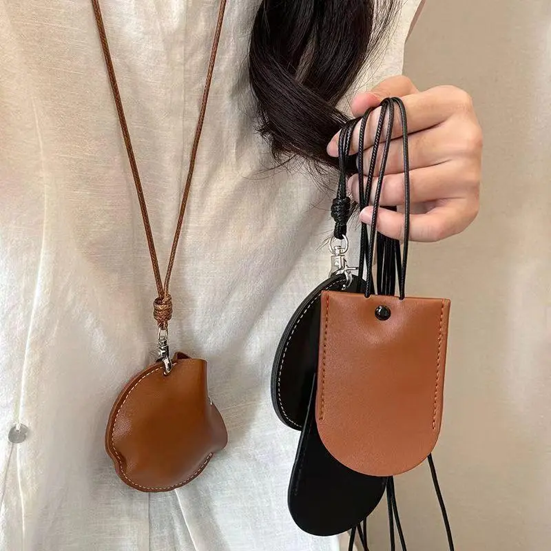 Portable PU Hanging Neck Earphone Storage Bag Hanging Necklace Sweater Chain Jewelry Bag Pendant Climbing Travel Small Bag