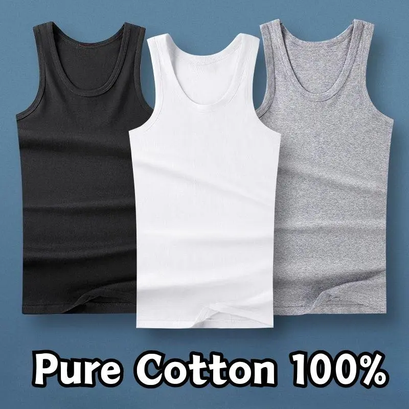 100% Pure Cotton White Grey Black Men Tank Tops Summer Plus Size Singlets Fitness Men Vest Casual Bodybuilding Vest T-shirt