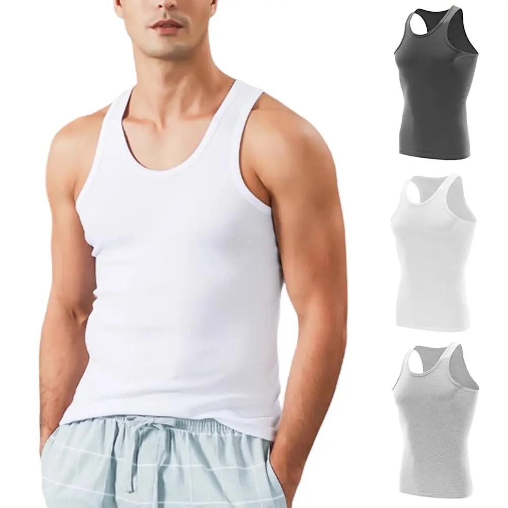 100% Pure Cotton White Grey Black Men Tank Tops Summer Plus Size Singlets Fitness Men Vest Casual Bodybuilding Vest T-shirt