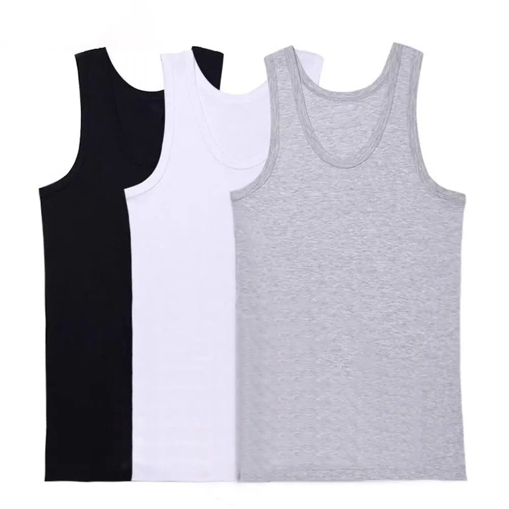 100% Pure Cotton White Grey Black Men Tank Tops Summer Plus Size Singlets Fitness Men Vest Casual Bodybuilding Vest T-shirt