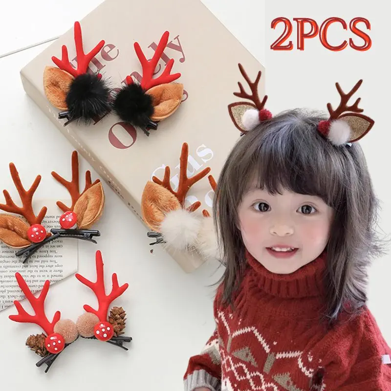 1 Pair Christmas Hair Clips Cartoon Plush Elk Ear Hairpins Santa Snowman Barrette For Kids Women Cosplay Headwear Xmas New Year