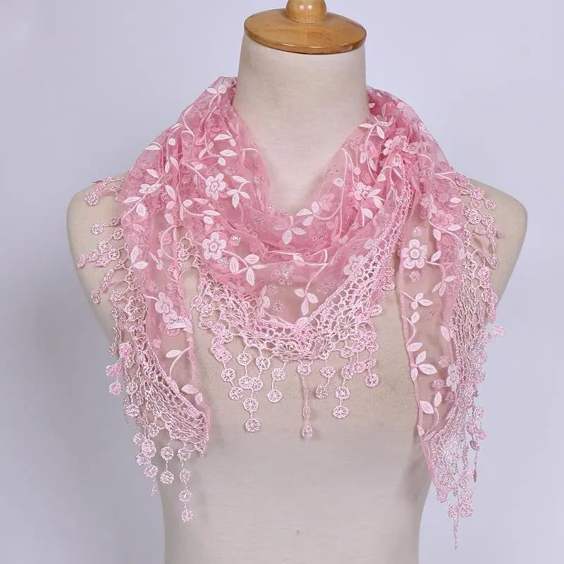 150*40cm Tassel Triangle Scarf For Women Embroidered Lace Veil Floral Headcovering Veils For The Church's Female Wrap Shawls