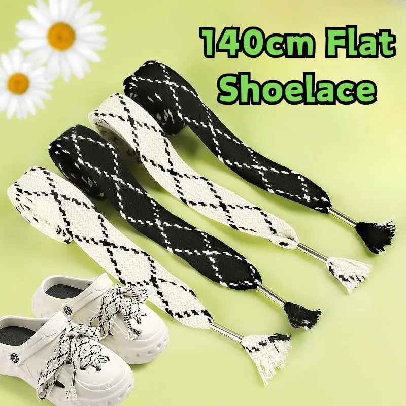 1 Pair 140cm Tasseled Shoelaces For Women 2.5CM Widened Black And White Flat Shoestring Sport Laces For Sneakers Casual Shoes