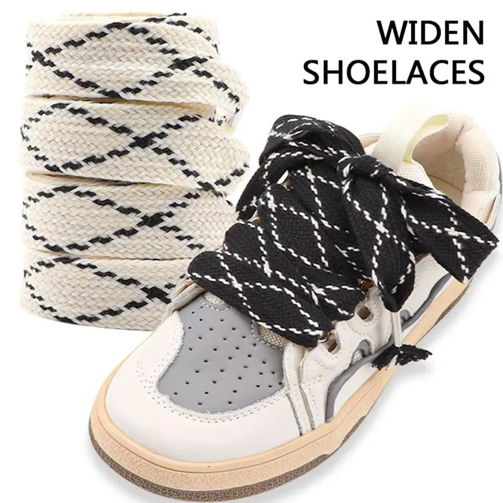 1 Pair 140cm Tasseled Shoelaces For Women 2.5CM Widened Black And White Flat Shoestring Sport Laces For Sneakers Casual Shoes