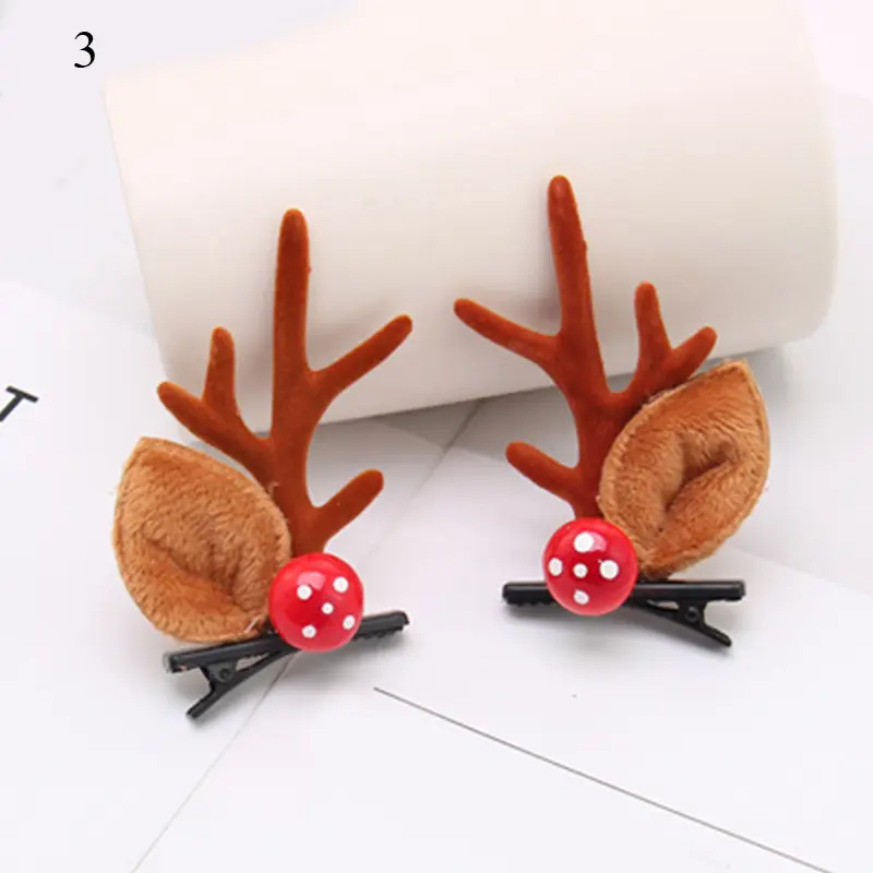 1 Pair Christmas Hair Clips Cartoon Plush Elk Ear Hairpins Santa Snowman Barrette For Kids Women Cosplay Headwear Xmas New Year