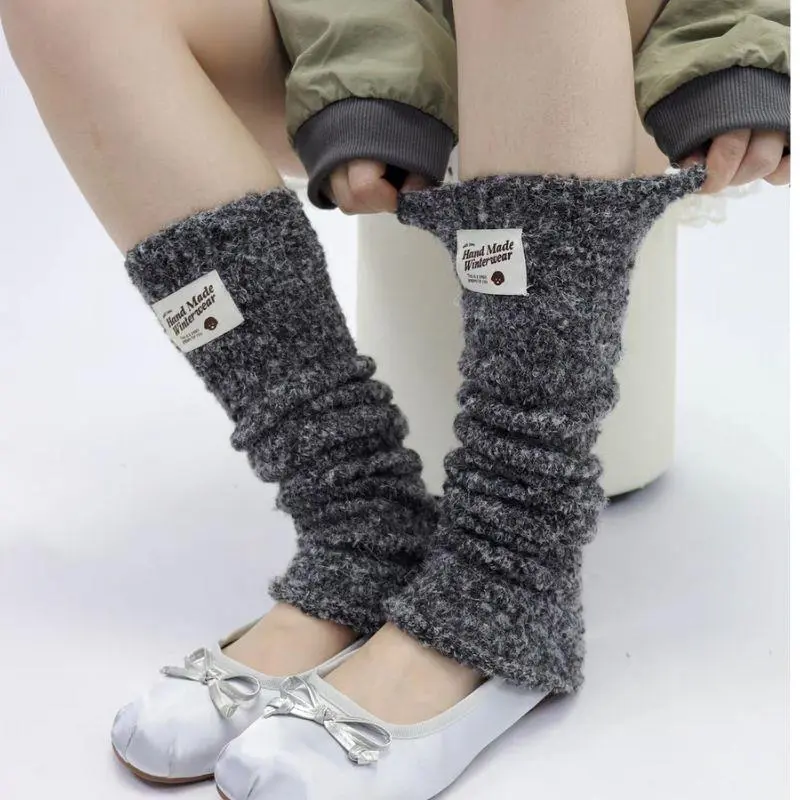 Y2k Label Stocking Stuffer Colorful Kintted Leg Warmers Jk Ankle Covers Winter Soft Calf Socks Leg Covers Sweet  Leggings Socks