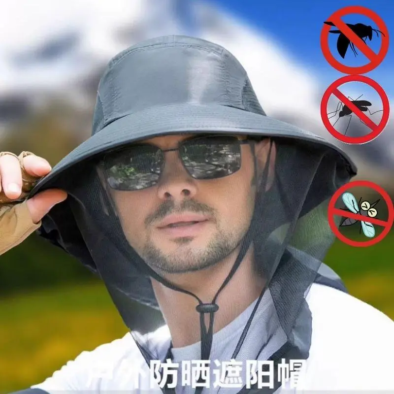 Men's And Women's Outdoor Mosquito Caps, Fishing Caps, Sun Protection Wide-brimmed Hats For Mountaineering, Face Masks And Hats