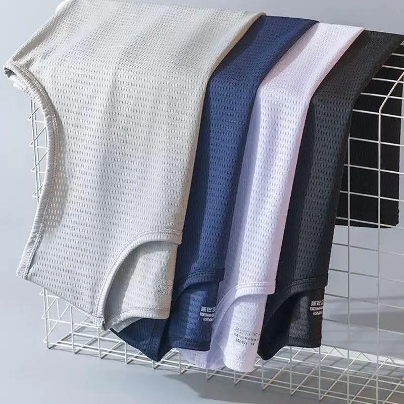 Men Ice Silk Mesh Tank Tops Thin Breathable Sport T Shirts Gym Stringer Bodybuilding Sleeveless Fitness Vest Muscle Singlets