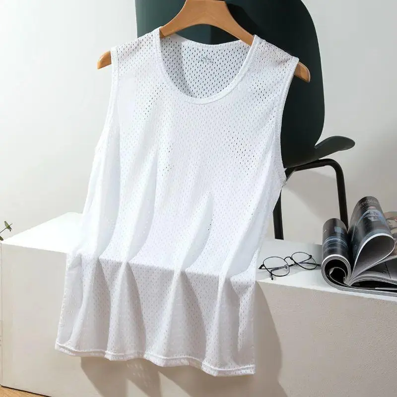Men Ice Silk Mesh Tank Tops Thin Breathable Sport T Shirts Gym Stringer Bodybuilding Sleeveless Fitness Vest Muscle Singlets