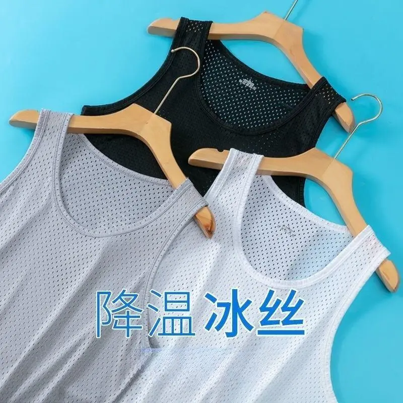 Men Ice Silk Mesh Tank Tops Thin Breathable Sport T Shirts Gym Stringer Bodybuilding Sleeveless Fitness Vest Muscle Singlets