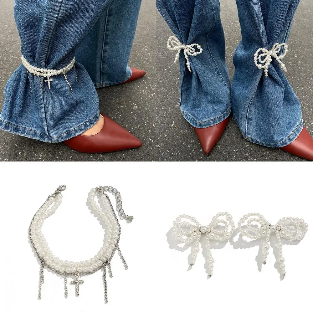 Pearl Bow Brooch Tassel Detachable Trouser Leg Decorative Brooch Pearl Waist Buckle Fixed Clothes Pin Clothing Accessories