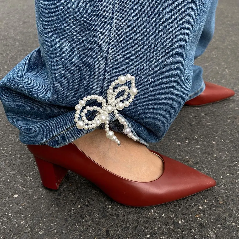 Pearl Bow Brooch Tassel Detachable Trouser Leg Decorative Brooch Pearl Waist Buckle Fixed Clothes Pin Clothing Accessories