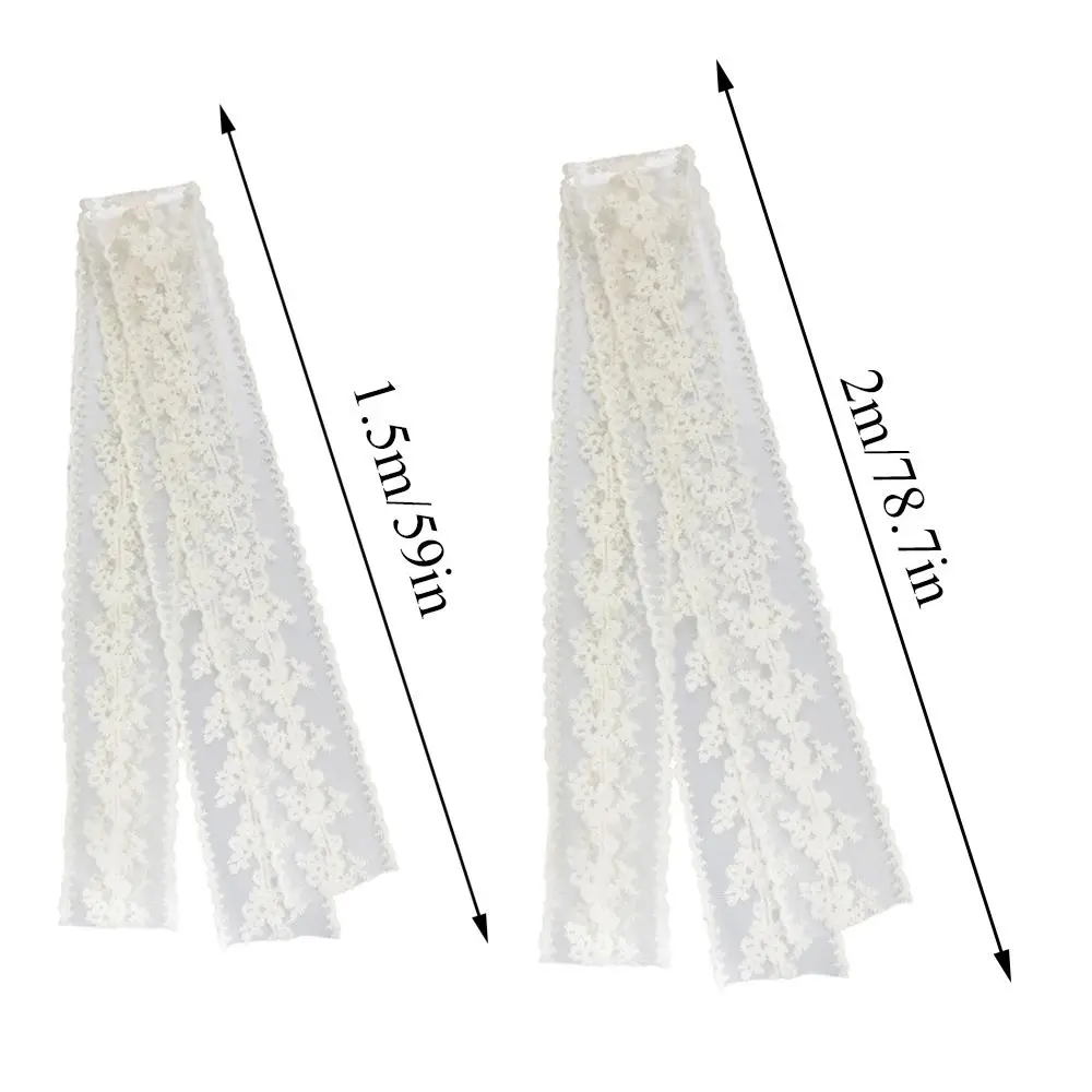 Korean Long Lace Floral Scarf Ribbon Embroidered Neck Scarf Women Skinny Headscarf Crochet Headband Small Scarves Neckerchief