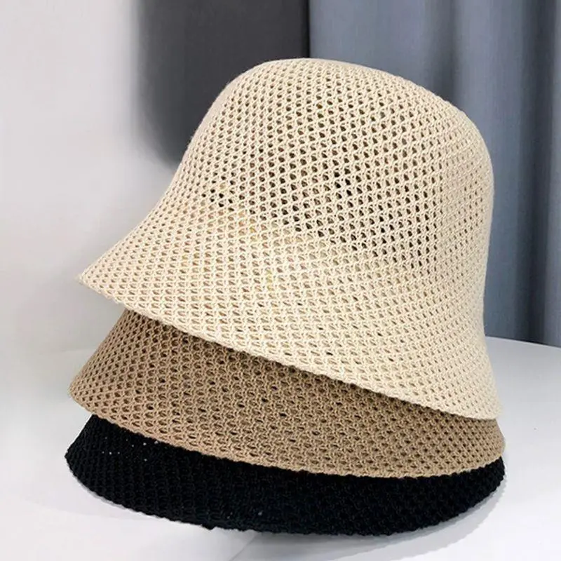 Korean Women Bucket Hat Summer Hollow Out Breathable Sun Hat Foldable Panama Cap Girl Fishing Chapeau Sun Hats For Women Visor