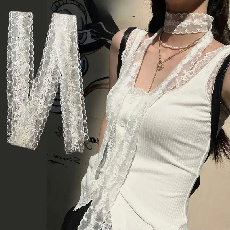 French Lace Scarf Summer Hollow Floral Embroidery Long Ribbon And Belt Accessories Long Ribbon Scarves Hair Tie Snood Headband