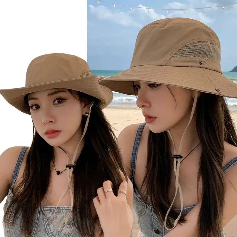 Adjustable Sun Hat Fisherman Hat Big Folding Brim Bucket Hat UV Protection Breathable Mesh Cap Outdoor Fishing Hiking Beach Cap