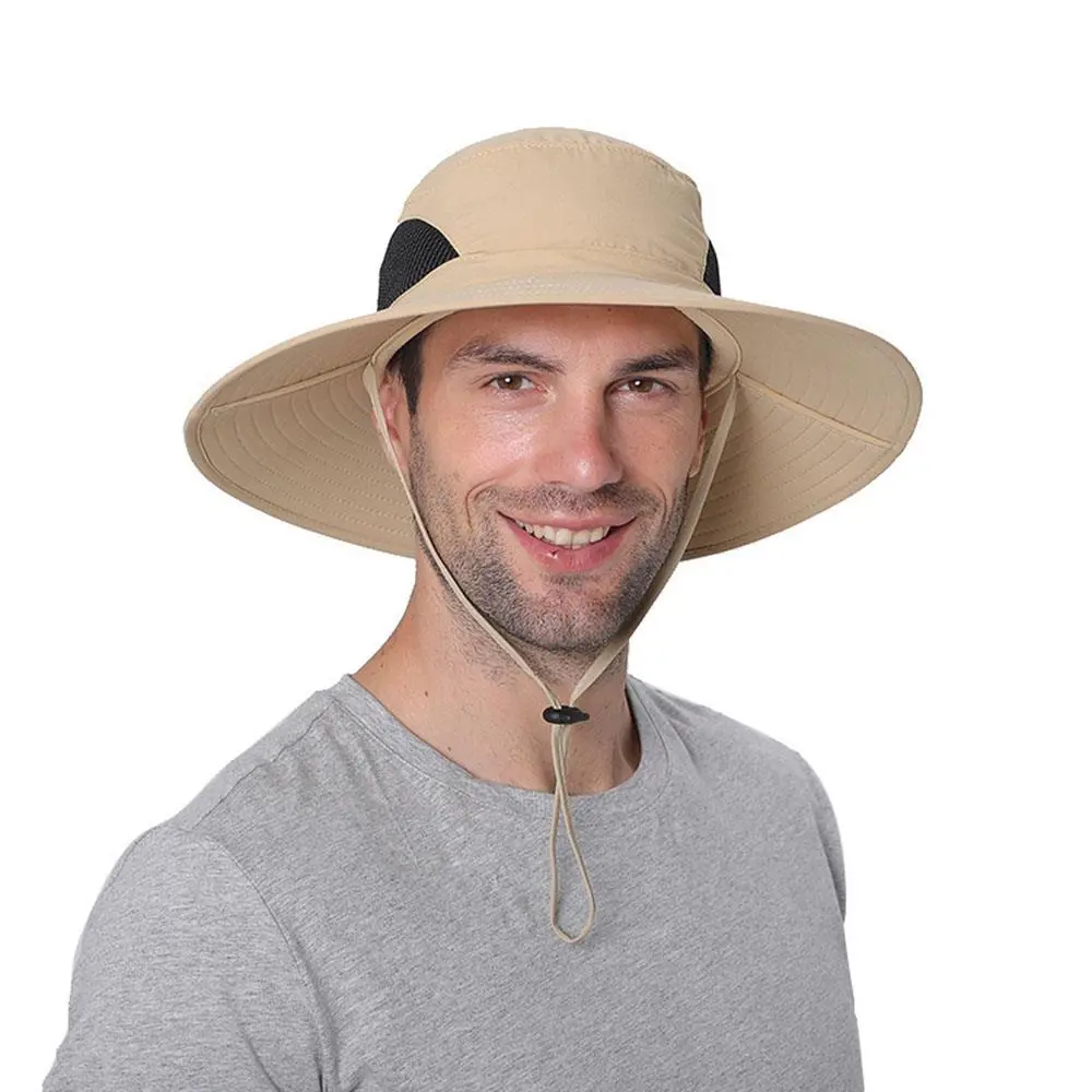 Adjustable Sun Hat Fisherman Hat Big Folding Brim Bucket Hat UV Protection Breathable Mesh Cap Outdoor Fishing Hiking Beach Cap