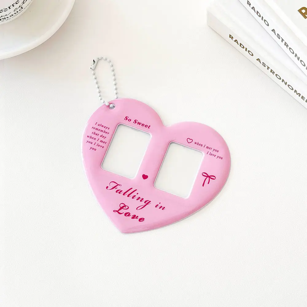 INS Heart Card Sleeve 1 Inch Photocard Holder Double Grids Heart Shaped Photo Card Holder Photo Frame Photo Pocket Bag Pendant