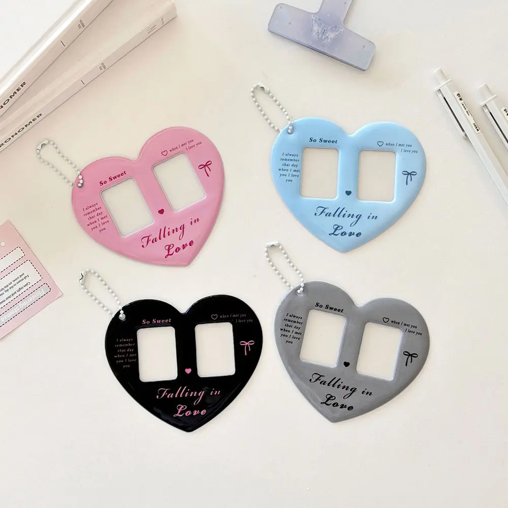 INS Heart Card Sleeve 1 Inch Photocard Holder Double Grids Heart Shaped Photo Card Holder Photo Frame Photo Pocket Bag Pendant