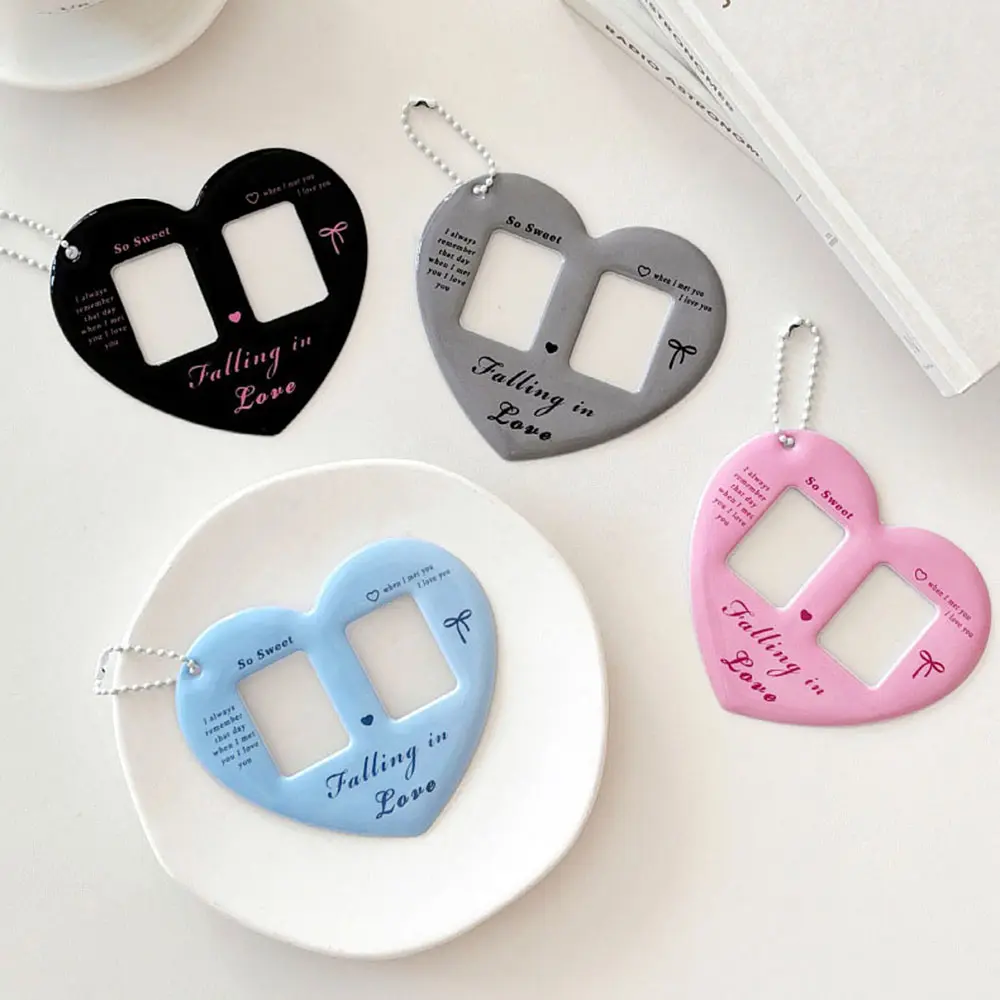 INS Heart Card Sleeve 1 Inch Photocard Holder Double Grids Heart Shaped Photo Card Holder Photo Frame Photo Pocket Bag Pendant