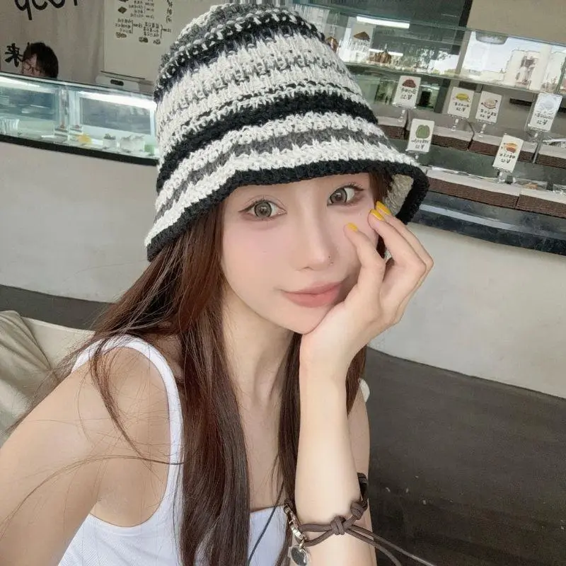 Summer Hollow Knitted Fisherman Caps Sun Protection Straw Bucket Hat Breathable Beach Cap Panama Cap Outdoor Wide Brim Hats
