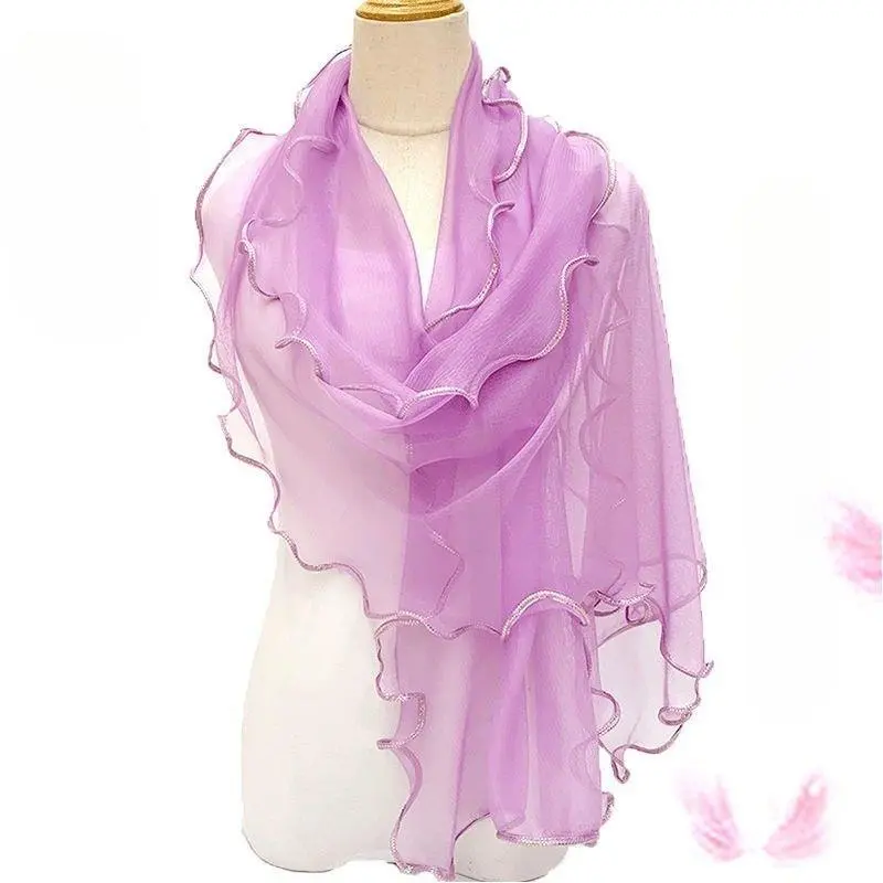 2025 Lace Scarf Women Lightweight Hijab Elegant Golden Edge Silk Neckerchief Shawl Wrap Headband Handle Hair Accessories Bandana