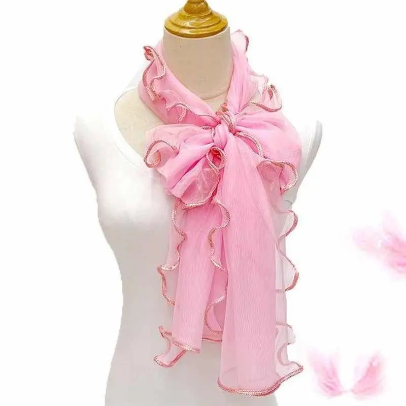2025 Lace Scarf Women Lightweight Hijab Elegant Golden Edge Silk Neckerchief Shawl Wrap Headband Handle Hair Accessories Bandana