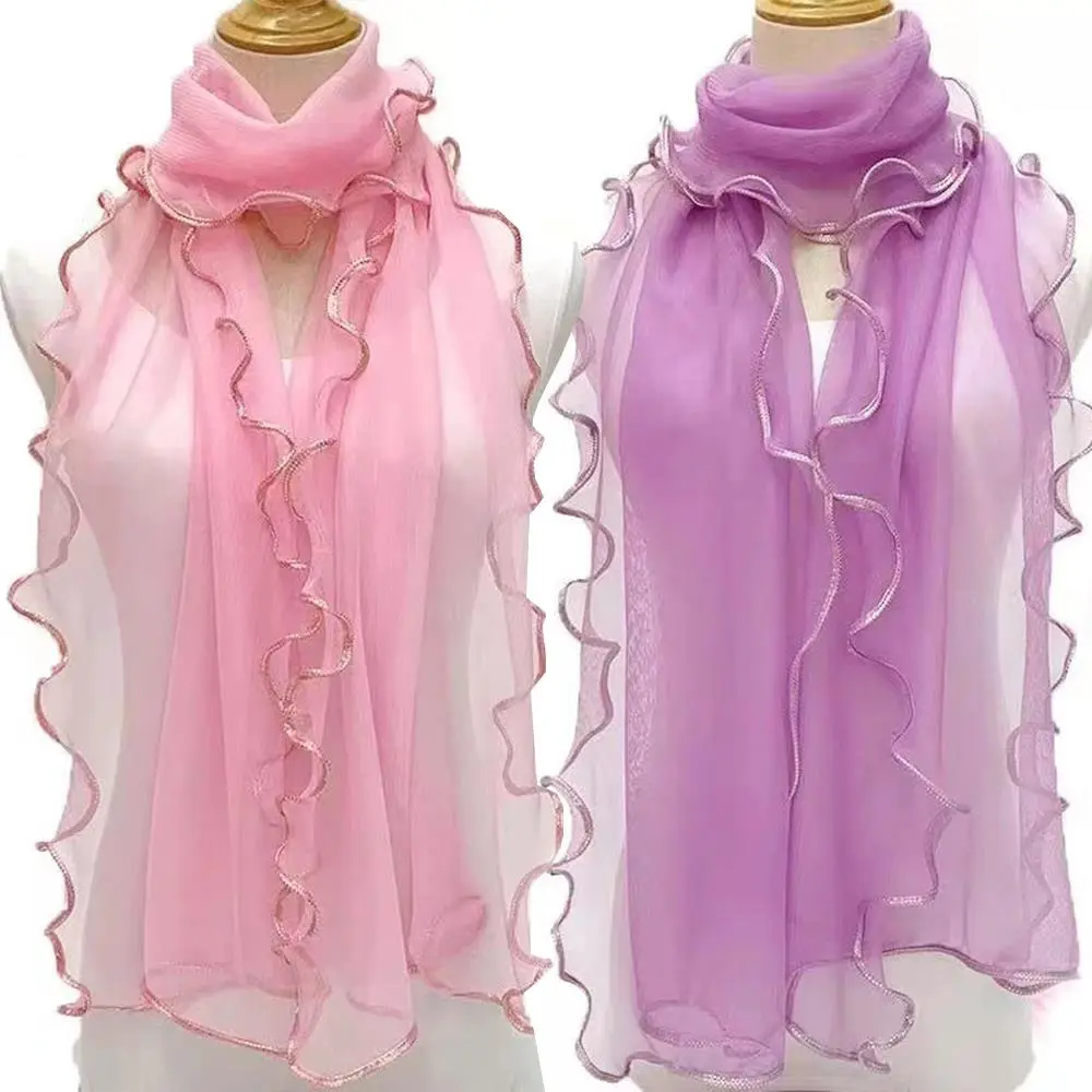 2025 Lace Scarf Women Lightweight Hijab Elegant Golden Edge Silk Neckerchief Shawl Wrap Headband Handle Hair Accessories Bandana