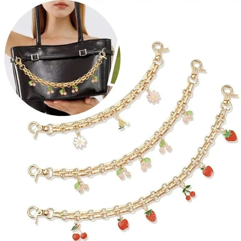 HOT Cherry Strawberry Pendant Girl Bag Charms Cute Imitation Pearl Red Flower Strawberry Bag Pendant Decoration Extension Chain