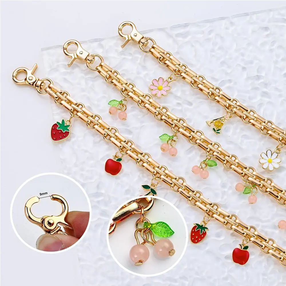 HOT Cherry Strawberry Pendant Girl Bag Charms Cute Imitation Pearl Red Flower Strawberry Bag Pendant Decoration Extension Chain