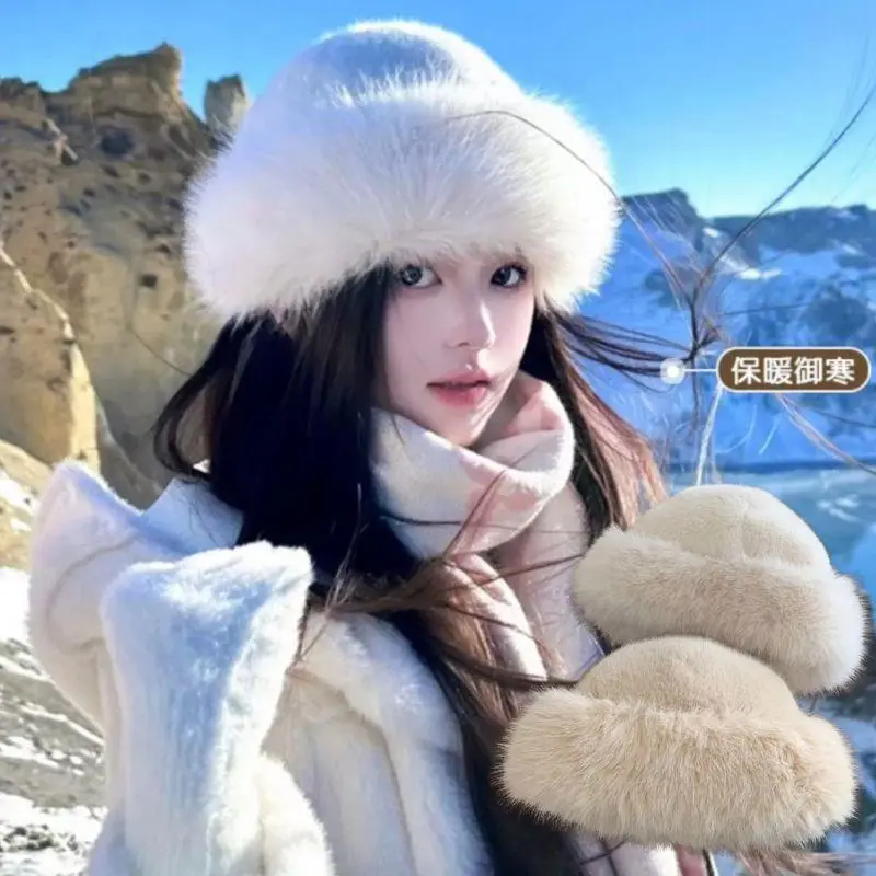Hot Winter Women's Warm Hat Thick Velvet Imitation Fur Fashion Fisherman Hat Outdoor Windproof Ear Protection Hat Mongolian Hat