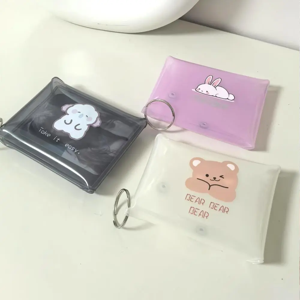 Cartoon Transparent Card Holder Mini PVC Folded Card Storage Bag Card Holders Stationery Mini Wallet Coin Purse With Keychains