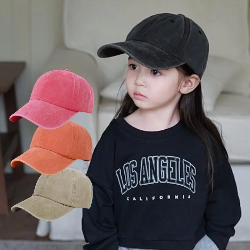 Retro Washed Cotton Old Children Baseball Cap Summer Students Solid Color Peaked Caps Snapback Hip Hop Caps For Kids Boys Girls