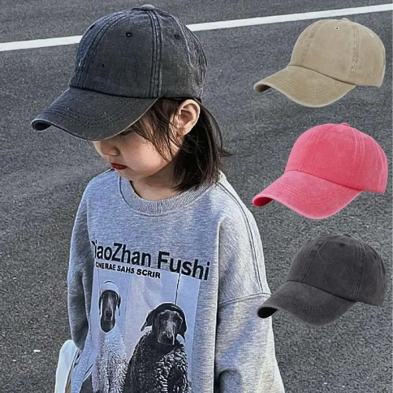 Retro Washed Cotton Old Children Baseball Cap Summer Students Solid Color Peaked Caps Snapback Hip Hop Caps For Kids Boys Girls