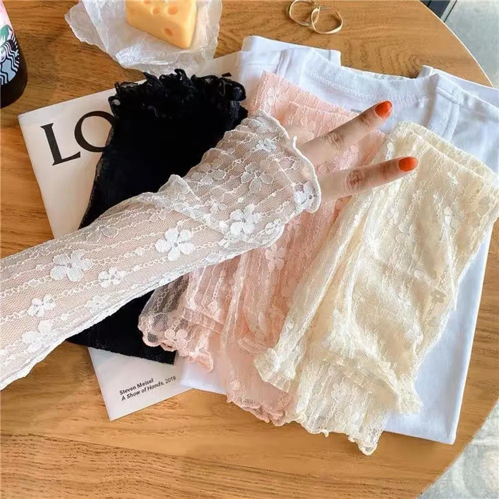 Fashion Long Lace Gloves Hollow-Out Fingerless Glove Women Sun Protection Sleeves Mesh Lace Thin Hand Cycling Gloves Gym Gloves