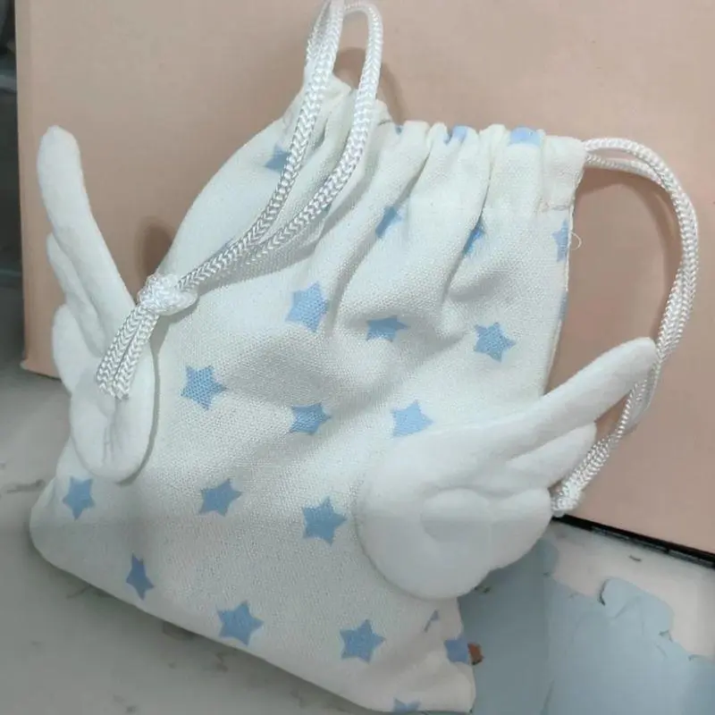 INS Wings Stars Design Drawstring Storage Bag Portable Canvas Bundle Pocket Dustproof Stationery Storage Bag Organizer Bag