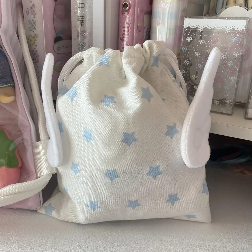 INS Wings Stars Design Drawstring Storage Bag Portable Canvas Bundle Pocket Dustproof Stationery Storage Bag Organizer Bag