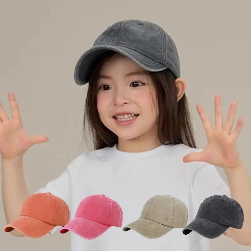Retro Washed Cotton Old Children Baseball Cap Summer Students Solid Color Peaked Caps Snapback Hip Hop Caps For Kids Boys Girls