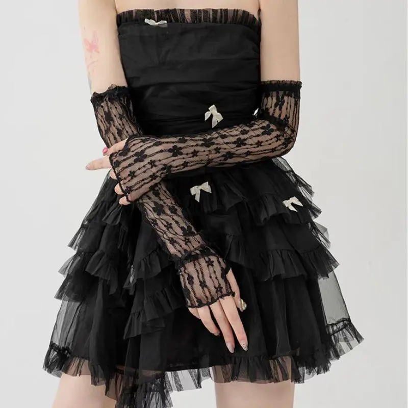 Fashion Long Lace Gloves Hollow-Out Fingerless Glove Women Sun Protection Sleeves Mesh Lace Thin Hand Cycling Gloves Gym Gloves