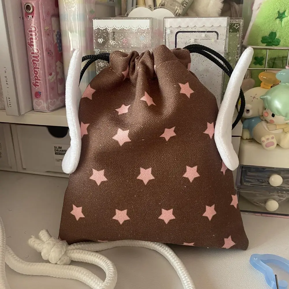 INS Wings Stars Design Drawstring Storage Bag Portable Canvas Bundle Pocket Dustproof Stationery Storage Bag Organizer Bag