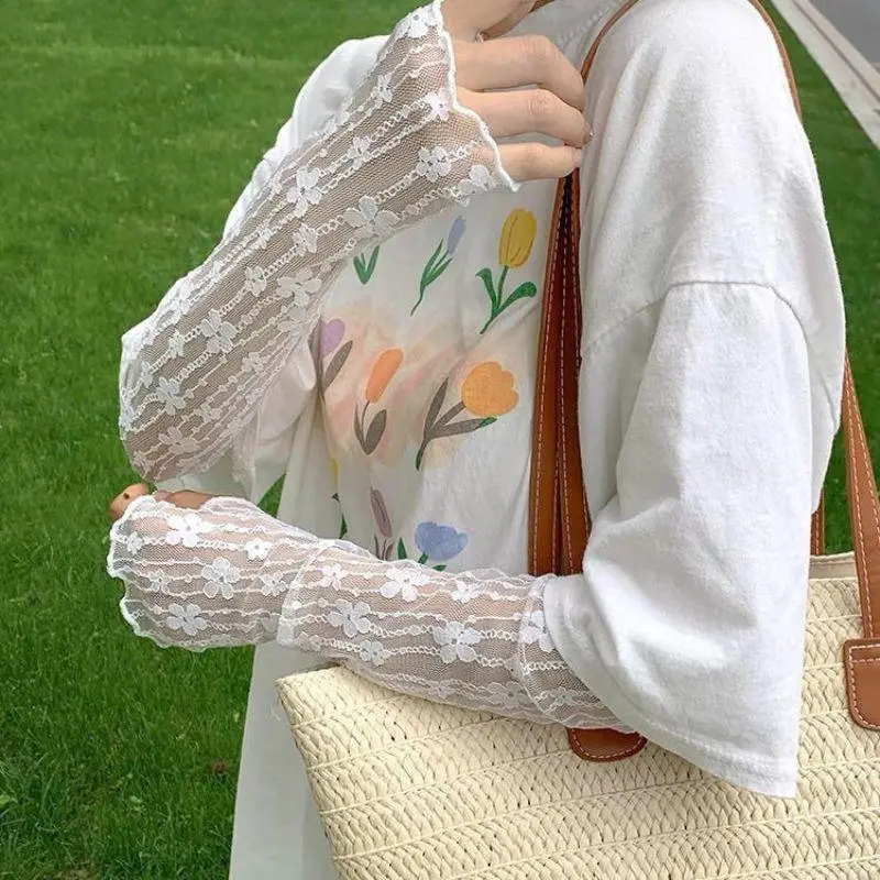 Fashion Long Lace Gloves Hollow-Out Fingerless Glove Women Sun Protection Sleeves Mesh Lace Thin Hand Cycling Gloves Gym Gloves