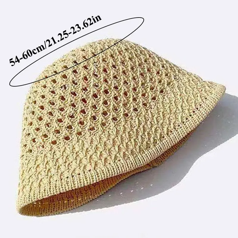 1PC Leisure Versatile Straw Hat For Women Summer Beach Fishing Cap Breathable Hollow Out Design Sun Protection Korea Bucket Hats
