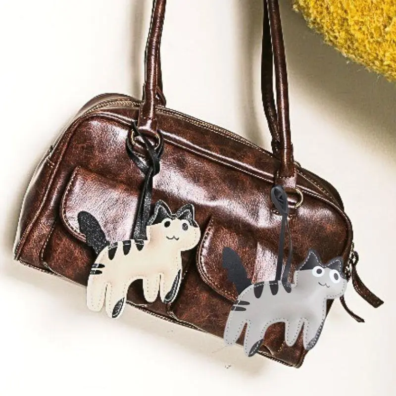 PU Leather Cow Cat Women's Bag Charm Decoration Cartoon Cat Leather Charm Bag Pendant Key Chain Cute Bag Accessories Gifts