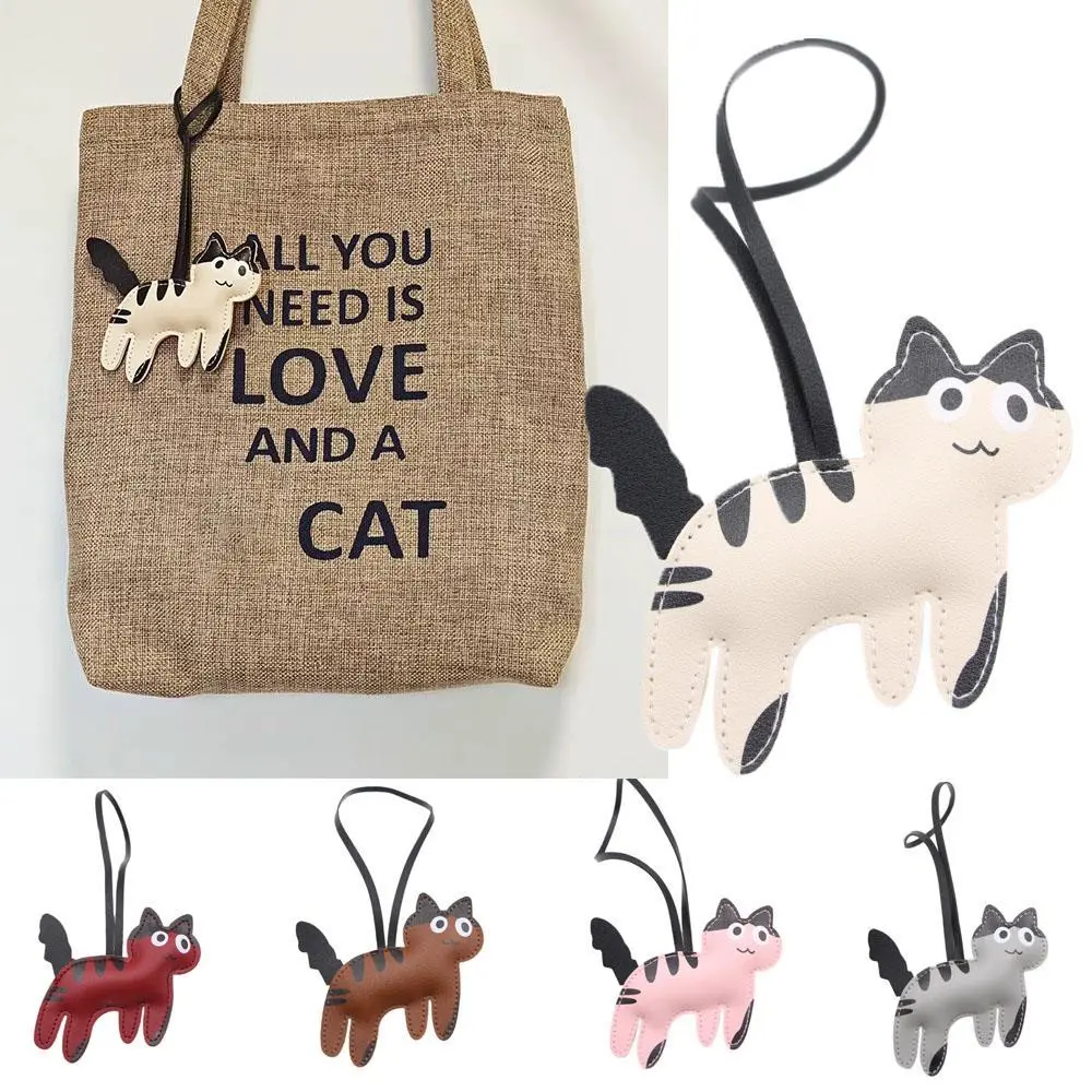 PU Leather Cow Cat Women's Bag Charm Decoration Cartoon Cat Leather Charm Bag Pendant Key Chain Cute Bag Accessories Gifts