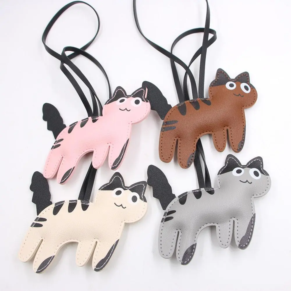 PU Leather Cow Cat Women's Bag Charm Decoration Cartoon Cat Leather Charm Bag Pendant Key Chain Cute Bag Accessories Gifts