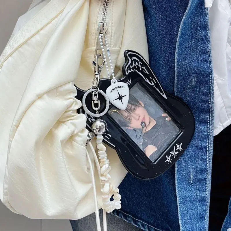 Korean Guitar Black White Photocard Holder INS PVC Card Holder Bag Display Pendant DIY Card Protective Sleeve Card Cases