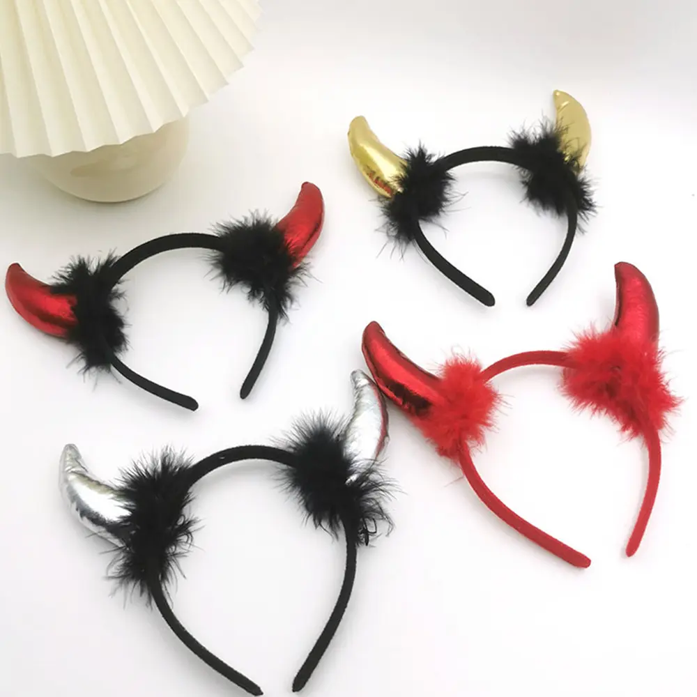Plush Devil Ears Hair Hoops Funny Horns Cosplay Halloween Party Performance Masquerade Hair Decoration Headband Props Headwear