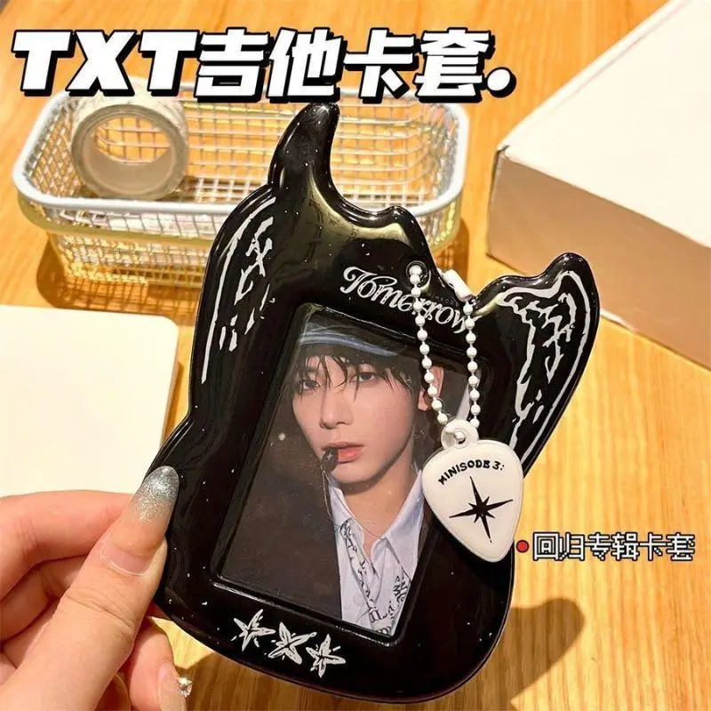 Korean Guitar Black White Photocard Holder INS PVC Card Holder Bag Display Pendant DIY Card Protective Sleeve Card Cases