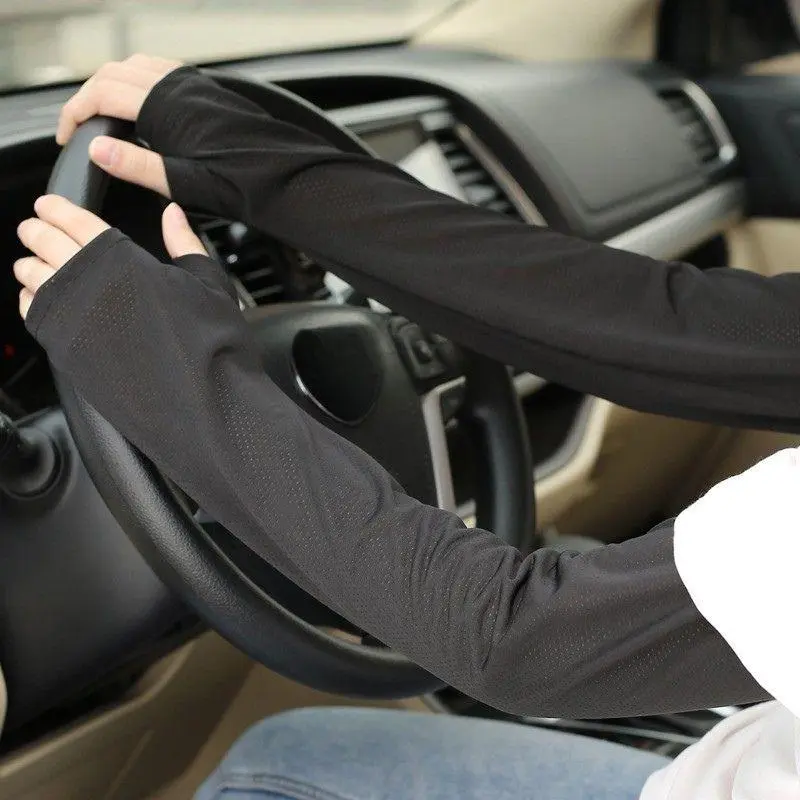 Summer Ice Silk Sunscreen Long Sleeve Handshield For Women Grey Loose-fit Lightweight Long Sleeve Sun Protection Arm Cover